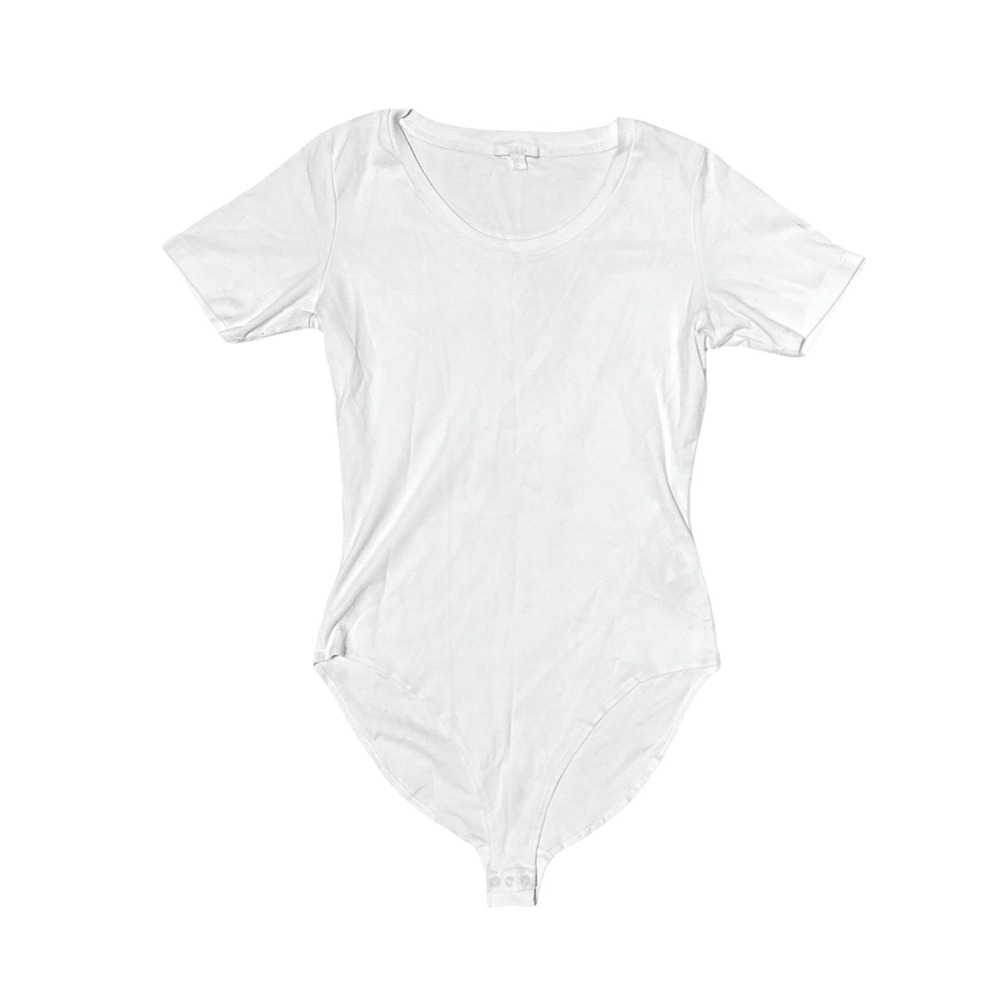COS Womens White Short Sleeve Scoop Neck Snap Crotch Bodysuit Medium